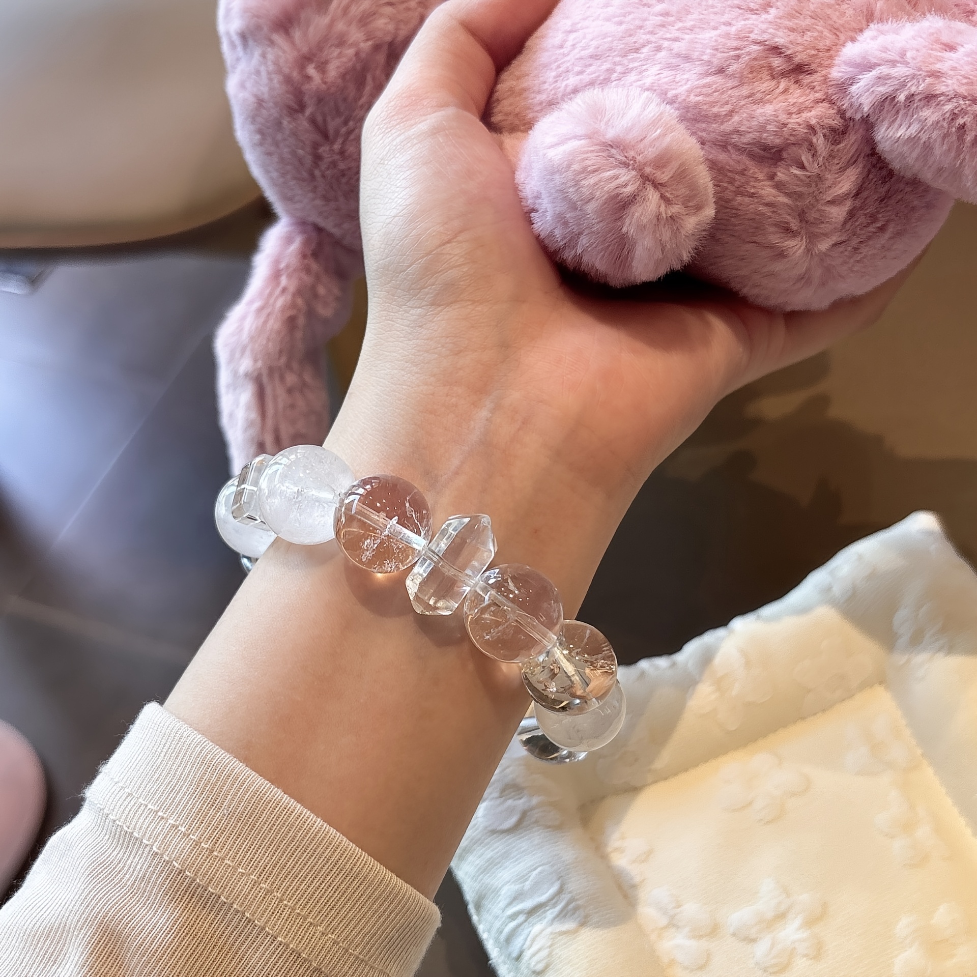 Original White Natural Crystal Beaded Bracelet, Unisex